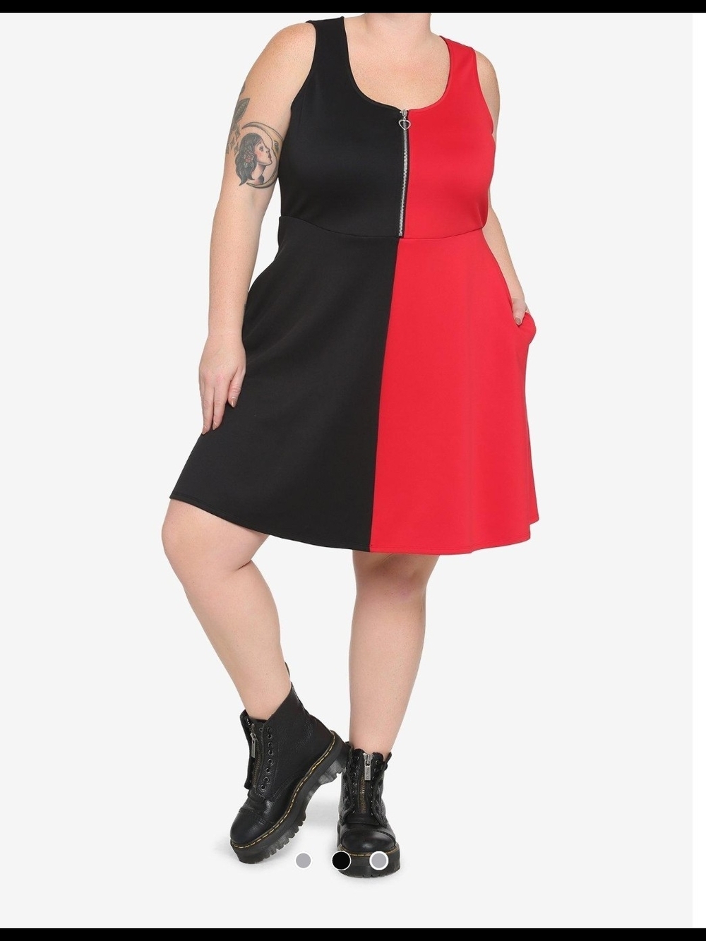 Hot Topic Black & Red One-Shoulder Zip-Front Dress - Picture 4 of 5